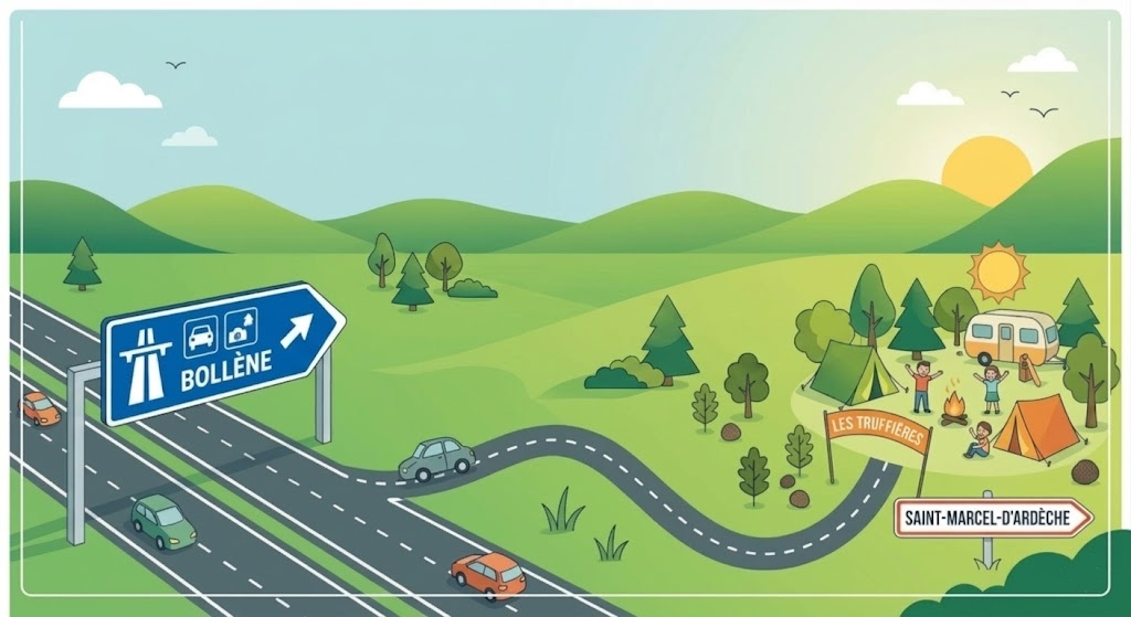 Paesaggio del campeggio vicino all'uscita dell'autostrada di Bollène