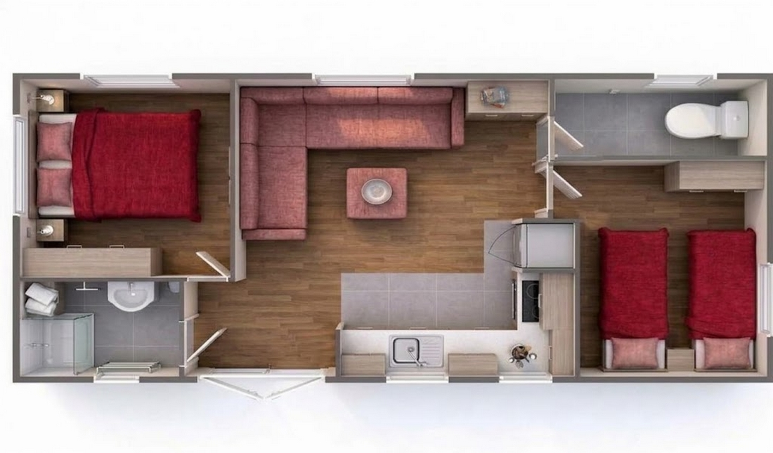 floor plan of a mobile home in Ardèche