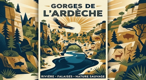 Paysage emblématique des Gorges de l'Ardèche, site touristique accessible en 6 minutes depuis le camping Les Truffières.