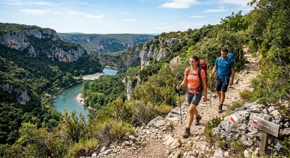 Départ de sentiers de randonnée et VTT au cœur de la garrigue